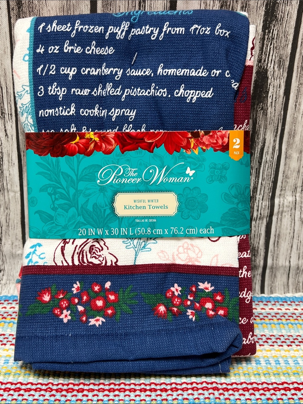 The Pioneer Woman Blue, Teal, Red Floral & Script Kitchen Towels Wishful Winter